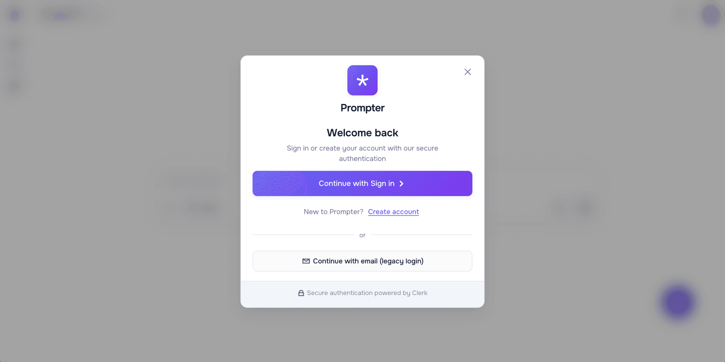 Prompter sign-in modal